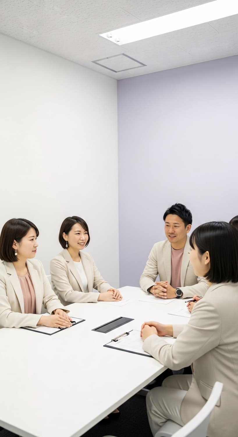 A team collaborating around a table in a modern office